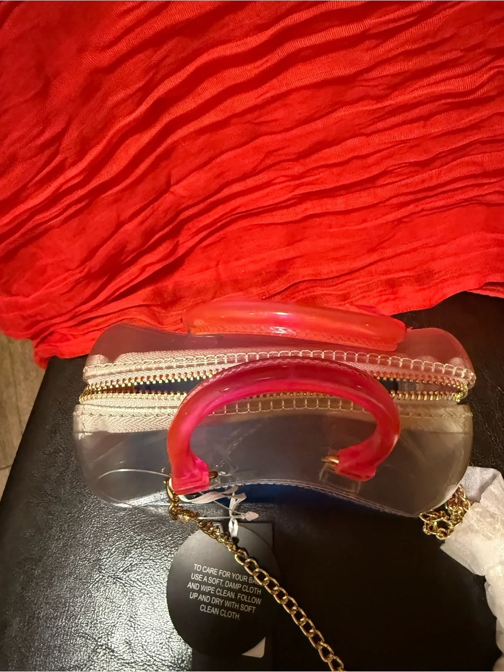 Clear Gradient Mini Tote Bag with Pink Handles